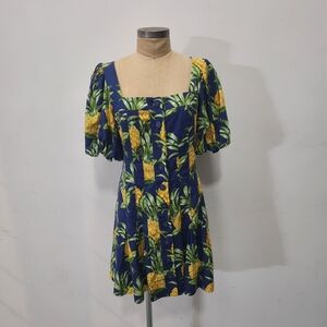 NWT FARM RIO Delicate Pineapple Floral Puff Sleeve Mini Dress